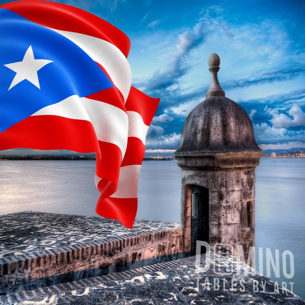 Mesa De Dominos Domino Table With NY Mets-Puerto Rico Flag Graphic Design 